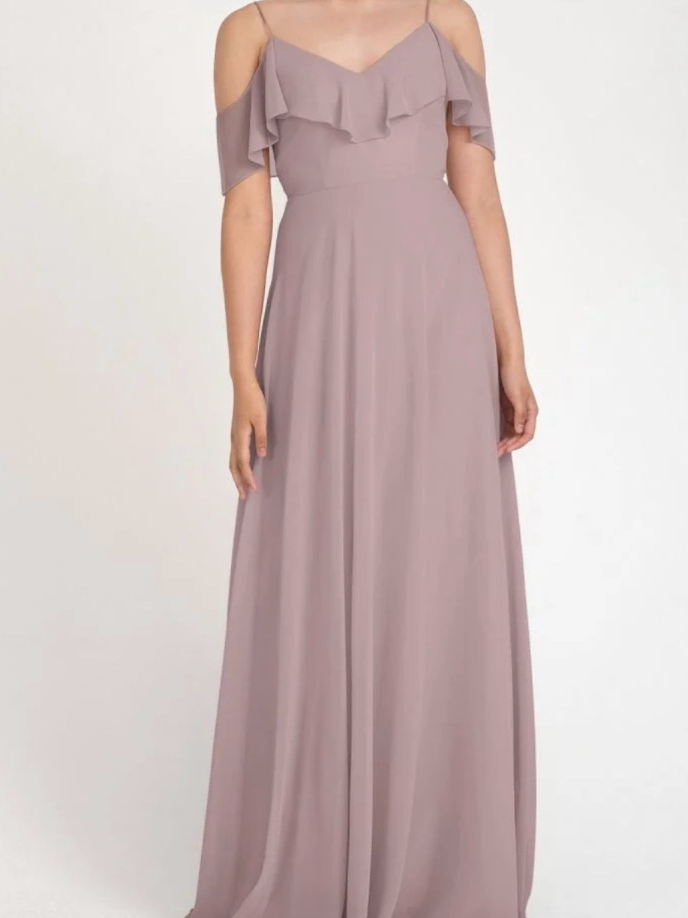 Ruffle Cold-Shoulder Maxi Dress in Mauve